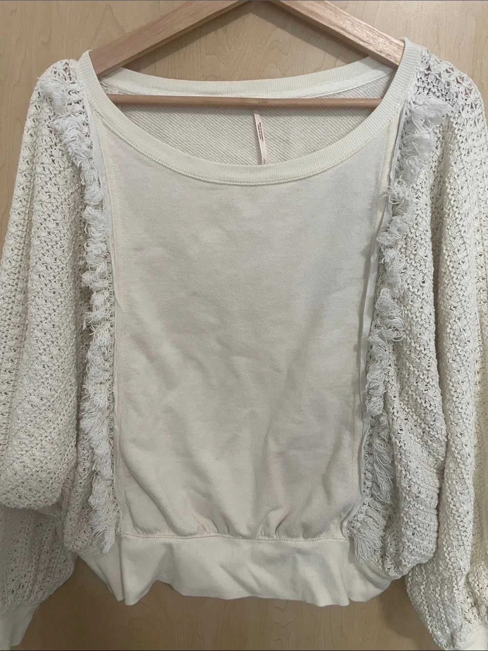 Free People Boho Cream Knit Top with Textured Oversized Dolman Sleeves L - Picture 5 of 12